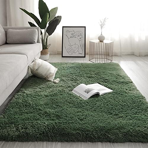 Jyswx Shaggy Teppich Wohnzimmer - Hochflor Flauschig Teppiche Waschbar - Moderne Langflor Teppich für Wohnzimmer, Schlafzimmer, Korridor, Schlafsaal, Größe:50 x 160 cm, Farbe: Dunkelgrün von Jyswx