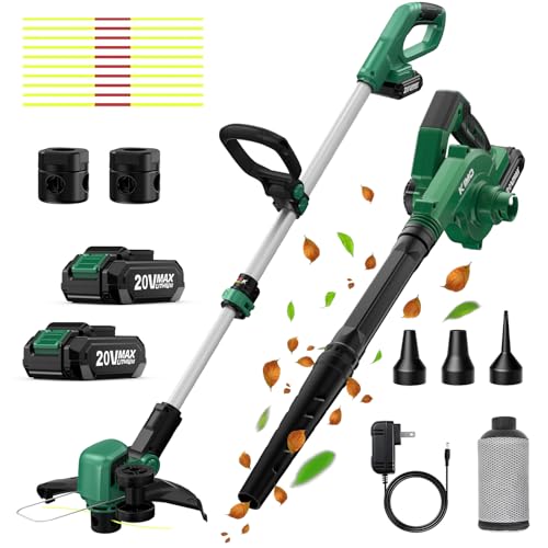 KIMO Unkrautvernichter und 4-in-1 kabelloser Laubbläser/Vakuum-Kombi-Set, 10 Schneidlinien, 3 Düsen zum Aufblasen und Ablassen, 50,8 cm verlängertes Rohr, 2 Stück 2,0 Ah batteriebetriebene Laubbläser KIMO Unkrautvernichter und 4-in-1 kabelloser Laubbläser/Vakuum-Kombi-Set, 10 Schneidlinien, 3 Düsen zum Aufblasen und Ablassen, 50,8 cm verlängertes Rohr, 2 Stück 2,0 Ah batteriebetriebene Laubbläser von K I M O.