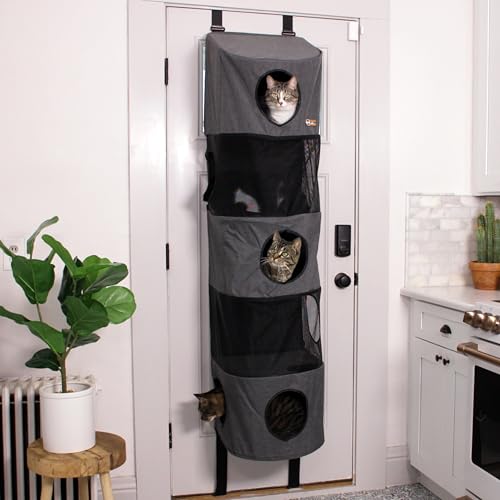 K&H PET PRODUCTS Hangin' Cat Condo Türmontage, Katzenmöbel, Katzenbaum, 5-stöckig, hochstehend, Grau von K&H