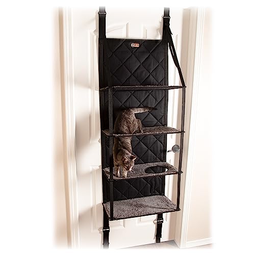 K&H PET PRODUCTS Hangin' Katzenbaum – Türmontierte Kletterkatze, Wandstange, Möbel, Katzenhängematte für den Innenbereich, hängend/erhöhtes Bett – 4-stöckig, grau, 30,5 x 55,9 x 165,9 cm von K&H