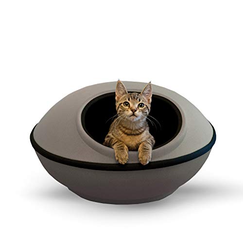 K&H PET PRODUCTS Thermo-Kitty Mod Dream Pod Katzenbett für große Katzen, Indoor-Katzenhöhle, Katzenmatte, Versteck für kleine oder große Katzen und Kätzchen, unbeheizt, grau/schwarz, 55,9 cm von K&H