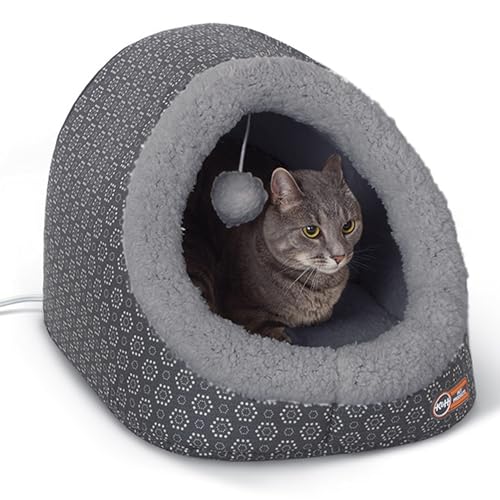 K&H PET PRODUCTS Thermo-Pet Katzenbett, beheizbar, Grau/Geo-Blume, 43,2 x 38,1 x 33 cm von K&H