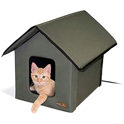 K&H Pet Products Original beheiztes Katzenhaus für den Außenbereich, 48 x 55 x 43 cm, Olivgrün/Olivgrün von K&H