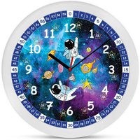 Lautlose Wanduhr Kinderzimmer Weltall Lernuhr Astronauten Uhr ø 30cm Galaxie - bunt von K&L WALL ART