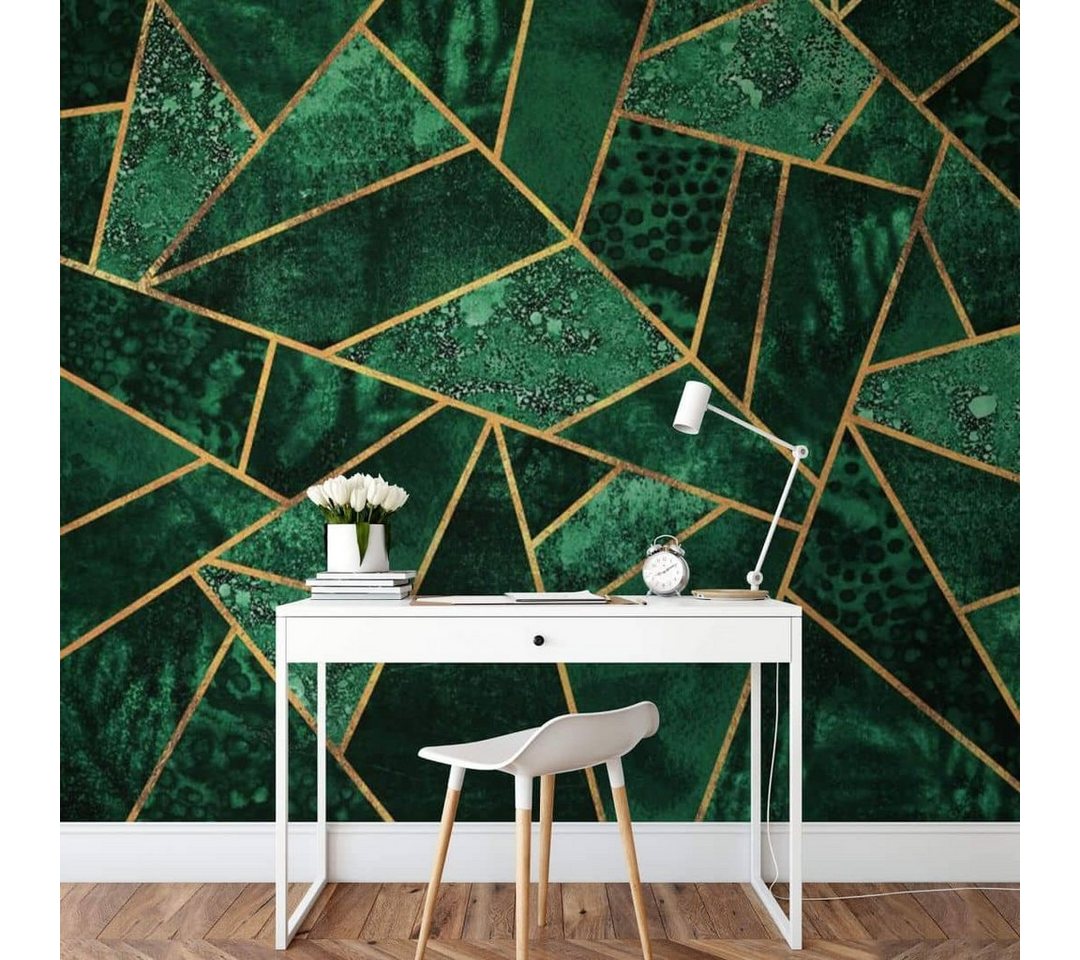 K&L Wall Art Fototapete Große Vliestapete XXL Art Deco Gold Grün Smaragd Natur Pflanze, Wohnzimmer Wandschutz von K&L Wall Art