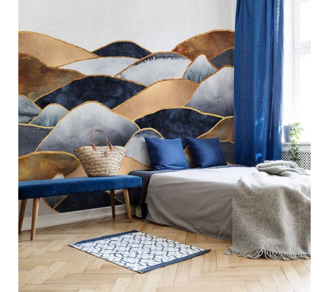 K&L Wall Art Fototapete Große Vliestapete XXL Art Deco Gold Natur Berge Hügel abstrakt, Wohnzimmer Wandschutz von K&L Wall Art