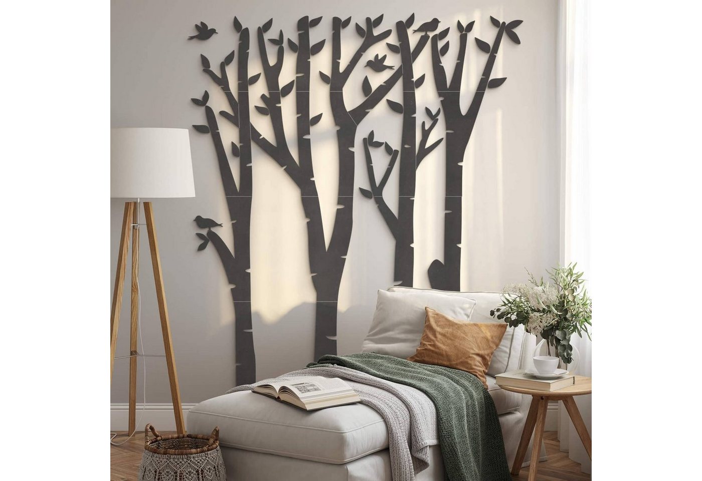 K&L Wall Art Holzbild Baum Holzposter Wald mit Vögel Natur Wandbild aus Holz, (Holzpuzzle mehrteilig), natürliche Landhaus Deko von K&L Wall Art