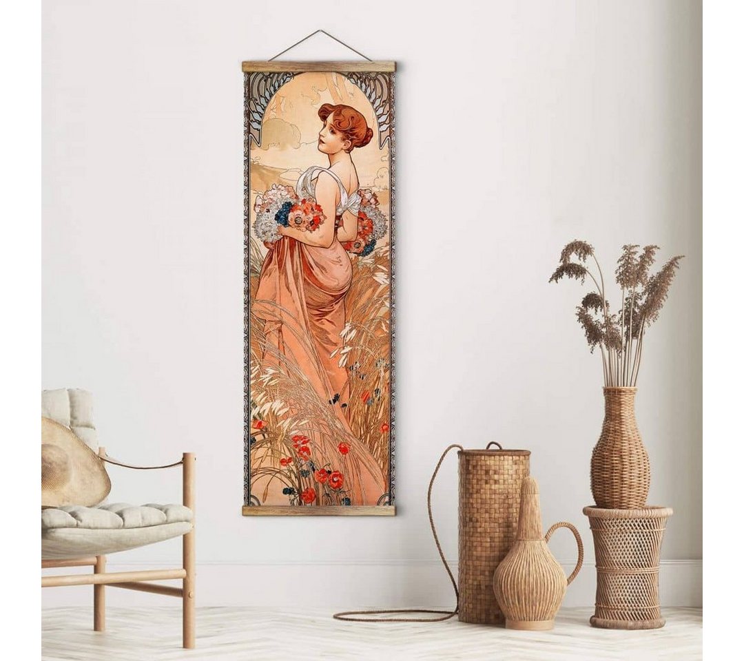 K&L Wall Art Leinwandbild Vintage Stoffbild Poster Mucha Sommer 1900 Wand-Teppich Deko, Jugendstil Kunstdruck Banner ohne Zubehör von K&L Wall Art