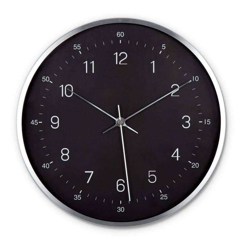 K&L Wall Art Wanduhr lautlose Retro Metalluhr Schwarz-Silber Edelstahl Optik Ø 30 cm (ohne Tick-Geräusche, leises Quarz Uhrwerk) von K&L Wall Art