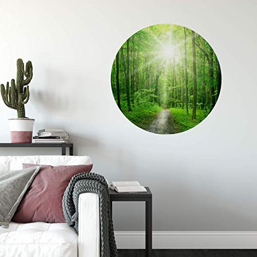 Wald Spaziergang Wandtattoo Rund selbstklebend Wanddeko Natur Sonne Baumkronen Ø 50cm entfernbar von K&L Wall Art