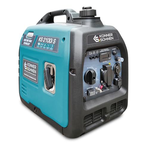 Inverter-Generator KS 2100i S von Könner & Söhnen. Stromerzeuger benzin 2000 W, Schuko-Steckdose 230 V, 2 USB-Anschlüsse, LED-Anzeige, ECO-Modus, Kupferwicklungen,EURO V. von K&S Könner&Söhnen