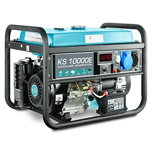 Könner & Söhnen KS 10000E Stromerzeuger, 18 PS 4-Takt Benzinmotor, Kupfer, E-Start, Automatischer Spannungsregler, Anzeige, 1x16A, 1x32A (230V) Generator, für privaten oder gewerblichen Gebrauch… von K&S Könner&Söhnen