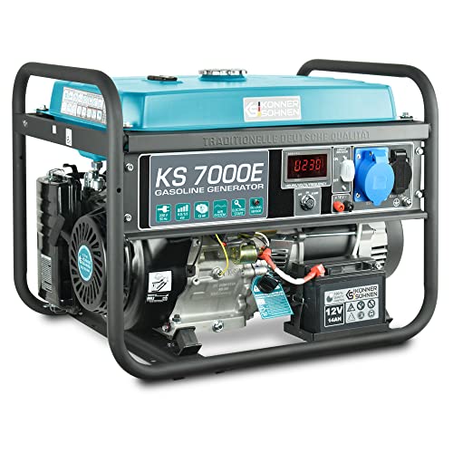 Könner & Söhnen KS 7000E Stromerzeuger, 13 PS 4-Takt Benzinmotor, E-Start, 5500 Watt, 1x16A (230V), 1x32A (230V) Generator, Automatischer Spannungsregler, Anzeige, für Haus, Garage oder Werkstatt von K&S Könner&Söhnen