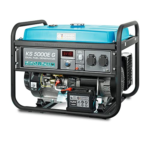 LPG/Benzin-Generator K&S Könner&Söhnen KS 5000E G der DUAL FUEL-Serie, notstromaggregat 4500 W, Hand-/Elektroanlass, 2x16A, 12 V, stromerzeuger mit (AVR), stromaggregat, Generator Kurzschlussschutz von K&S Könner&Söhnen