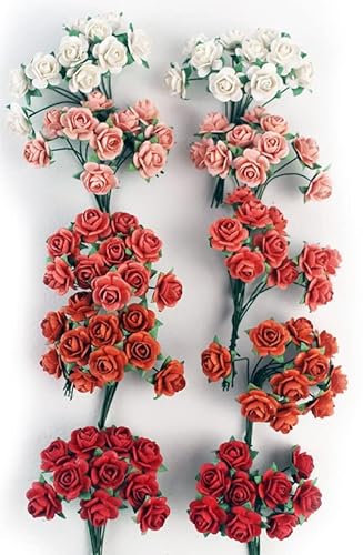 KADADSA Mini-Rosen, gemischte Rosen, gemischt, Orange, Rot, Weiß, fünffarbiges Maulbeerpapier, Blumen, 15–18 mm, Scrapbooking, Hochzeit, Bastelbedarf, Karte von KADADSA