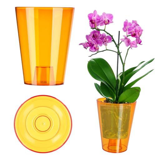 KADAX Blumentopf, schlanker Orchideentopf, Schlichter Pflanzkübel, Blumenkübel für Orchidee, Knabenkraut, Gänseblümchen, Übertopf für Küche und Wohnzimmer (⌀ 12cm, rund, Orange) von KADAX