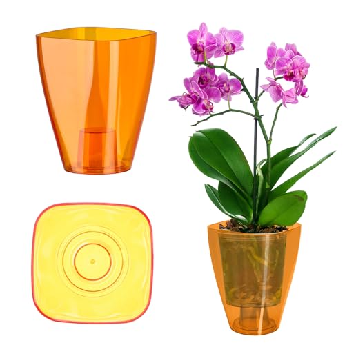 KADAX Blumentopf, schlanker Orchideentopf, Schlichter Pflanzkübel, Blumenkübel für Orchidee, Knabenkraut, Gänseblümchen, Übertopf für Küche und Wohnzimmer (⌀ 9cm, eckig, Orange) von KADAX