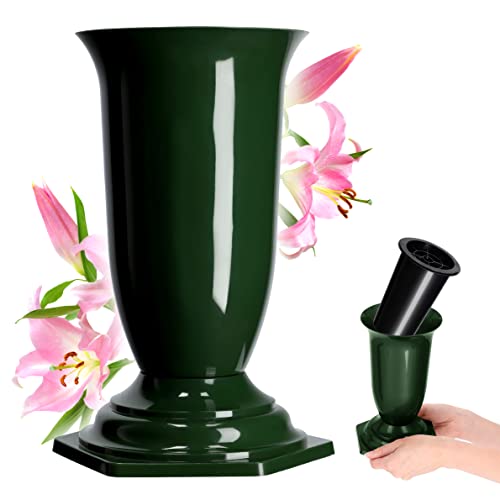 KADAX Grabvase, Vase aus Kunststoff, Blumenvase, Kunststoff-Vase für Blumen, wetterfeste Friedhofsvase, frostsicher Steckvase für Grab, witterungsbeständiger Grabschmuck (13cm, grün) von KADAX