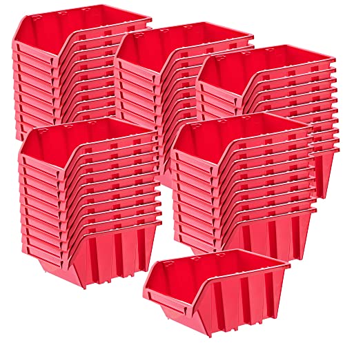 KADAX Werkstatt-Stapelkiste, Stapelbox aus PP Kunststoff, Sichtlagerbox in verschiedenen Größen, Lagerboxen für Werkzeugswand, Sichtlagerkasten, Sortierbox (Rot 50 Stück, 490x298mm) von KADAX