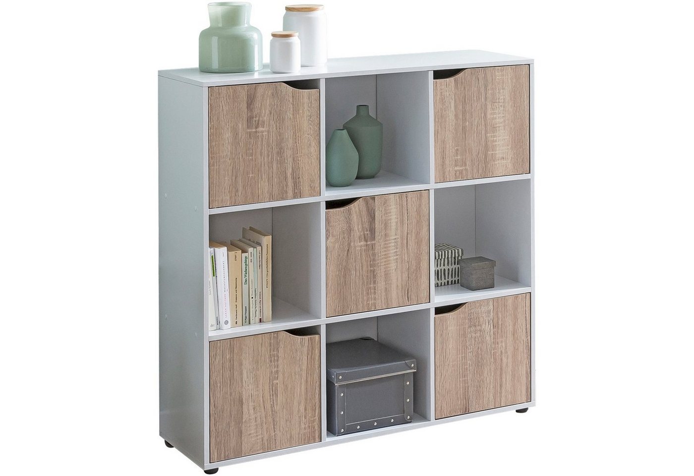 KADIMA DESIGN Kommode Regal mit 9 Fächern – Weiß/Sonoma: Perfekt für Bücher/Dekoration von KADIMA DESIGN