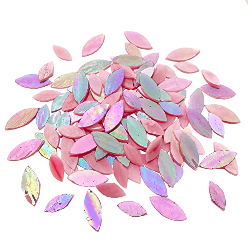 KALUCION 120 Stück magische schillernde rosa Blütenblatt-Mosaikfliesen, handgeschnittene Buntglas-Blütenblätter, florale Mosaikfliesen, Zubehör-Set für Mosaik und Handwerk (magisch schillernd, rosa) von KALUCION
