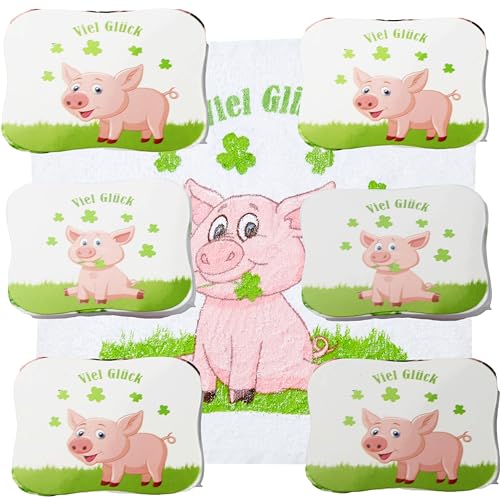 KAMACA 6er Set Magisches Handtuch Baumwolle Zaubertuch für Kinder Zauberhandtuch Mitgebsel Geschenkidee Kindergeburtstag Geschenk (6er Set VIEL GLÜCK) von KAMACA