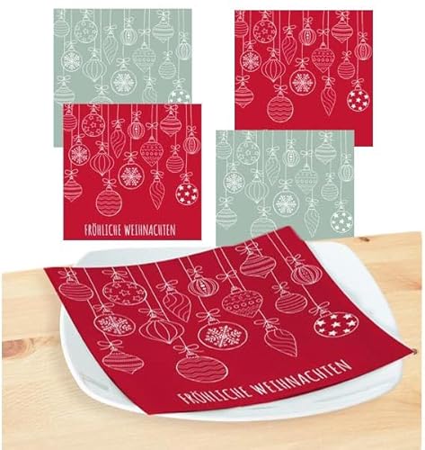 KAMACA Servietten Papierservietten Motivservietten Weihnachtsmotiv 3 lagig 33x33 cm stilvolle Tischdekoration Feier Fest Advent Weihnachten (80 Servietten Kugeln rot+grün) von KAMACA