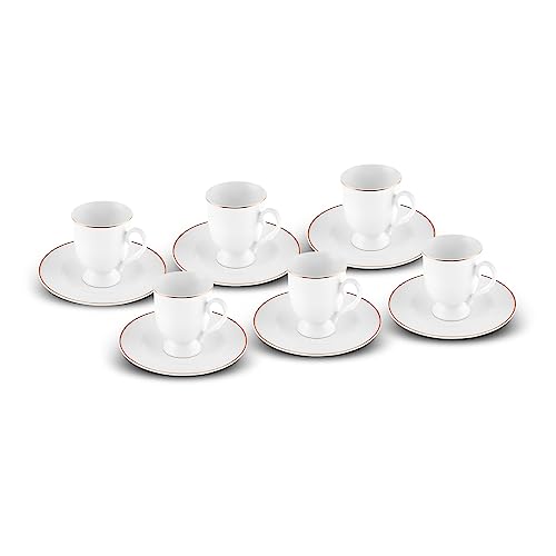 Karaca Alin Kaffeebecher Set für 6 Personen 85 ml- Inklusive 6 Kaffeetassen und 6 Untertassen aus Porzellan von KARACA