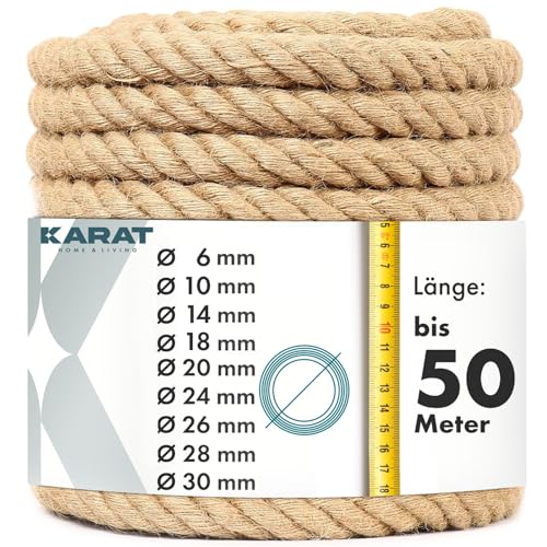 KARAT Kletterseil 50m 28mm Dicke Juteschnur, Tau Seil aus 100% Natur Jute extra Starke Juteband Schnur, Kordel Garn für Sport, Garten Dekoration, Bastelarbeiten Kratzbaum von KARAT