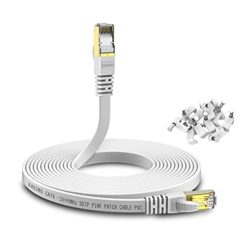 KASIMO Lan Kabel 10meter cat 8 Kabel LAN Kabel cat 8 10m LAN Kabel cat 8 netzwerkkabel 10 Meter ethernet Kabel 10m cat 8 internetkabel verlegekabel mit 40 Gigabit/s und 2000 MHz Weiss von KASIMO