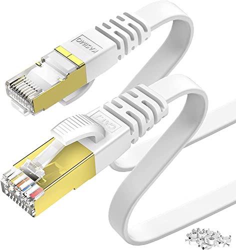 KASIMO 15m Lan Kabel 15 meter Netzwerkkabel 15 meter Lan Kabel 15m CAT 7 Kabel 15m Flach 10 Gbits Ethernet Kabel 15m mit vergoldetem RJ45 Internetkabel 15m Patchkabel 15m Netzwerkkabel cat 7 15m Weiß von KASIMO