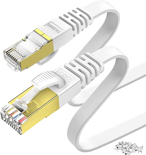 KASIMO 20 meter Lan Kabel 20meter Netzwerkkabel 20m CAT 7 kabel 20m Flach - 10 Gbits / 600MHz - 20m lan kabel Ethernet Kabel 20m mit vergoldetem RJ45 – Patchkabel internetkabel 20m Weiß von KASIMO