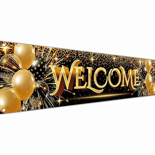 Banner mit Aufschrift "Welcome Home", Aufschrift "We Missed You So Much", 180 x 40 cm, mit Bild von "Welcome Home", "Welcome Back"-Banner (schwarz und goldfarben) von KASKANA