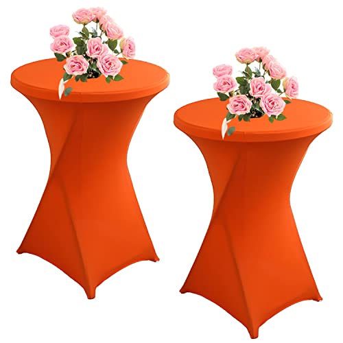 KAYBTNT 2er Set Stehtisch Hussen für Bistrotisch, Spandex Stretch Stehtischhussen, Tischhussen für Stehtische Ø 60-80cm, Elegante Tischdecke für Bankett Hochzeit Geburtstag Party,Orange,60x110cm von KAYBTNT