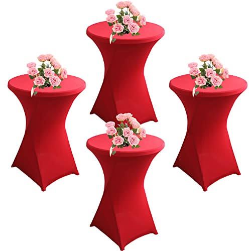 KAYBTNT 4er Set Stehtisch Hussen, Spandex Stretch Stehtischhussen für Bistrotisch, Tischhussen für Stehtische Ø 60-80cm, Elegante Tischdecke für Bankett Hochzeit Geburtstag Party,Rot,80x110cm von KAYBTNT