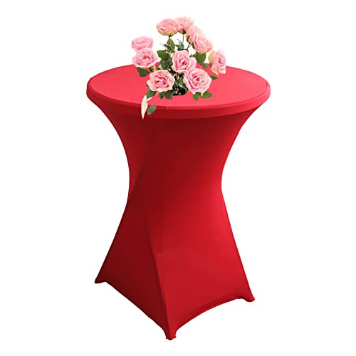 KAYBTNT Stehtisch Hussen für Bistrotisch, Spandex Stretch Rund Stehtischhussen, Tischhussen für Stehtische Ø 60-80 cm, Elegante Tischdecke für Bankett Hochzeit Geburtstag Party,Rot,60x110cm von KAYBTNT