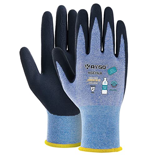 KAYGO 3 Paar Arbeitshandschuhe für Damen Atmungsaktiv Latex Beschichtete Frauen Gartenhandschuhe aus recyceltem Polyester, umweltfreundliche Schutzhandschuhe für Haus- Gartenarbeit (Blau, S, Gr 7) von KAYGO