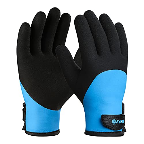 KAYGO Winter Arbeitshandschuhe Wasserdicht Kältebeständig, Doppel Gefüttert, Isolierte Thermo Arbeitshandschuhe mit Latex Beschichtung, Ideal für Kühllager Winter Arbeit (Schwarz Blau, XL, Gr 10) von KAYGO