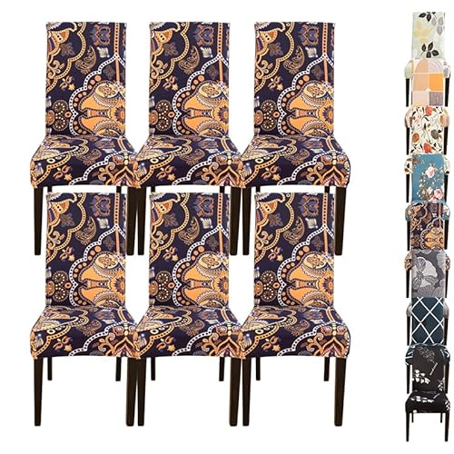 KCCRHIN 4/6 Stück Stuhlhussen Universal Stretch Stuhlhussen Bedruckte Esszimmerstühle Bezüge Abnehmbare Waschbar Stuhlüberzüge Stretch Chair Cover Dining Room Chair Covers,E 6pcs von KCCRHIN