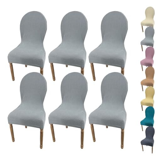 KCCRHIN Stretch Stuhlbezug Für Esszimmer Stuhlhusse Mit Runder Rückenlehne Stuhlbezug Hochzeit Stuhlhussen Für Esszimmerstühle Einfarbiger Stretch Dining Room Chair Cover,B 6pcs von KCCRHIN