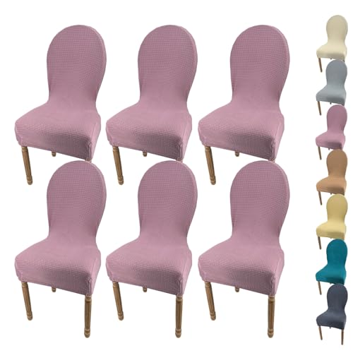 KCCRHIN Stretch Stuhlbezug Für Esszimmer Stuhlhusse Mit Runder Rückenlehne Stuhlbezug Hochzeit Stuhlhussen Für Esszimmerstühle Einfarbiger Stretch Dining Room Chair Cover,C 6pcs von KCCRHIN