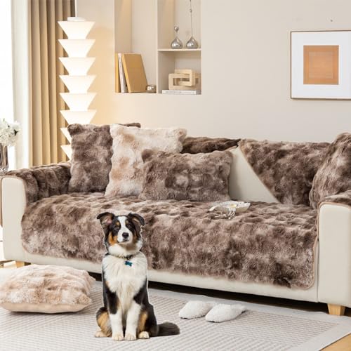 KCCRHIN Ultra Weicher Plüsch Sofabezug 1 2 3 4 Sitzer L Form 2024 Neue Sofaüberwurfe Ecksofa Sofa Überzug Anti-Rutsch Sofaschutz Couch Überzug Sofaschoner Pets Couch Cover,Braun,90*160cm/35.4*63in von KCCRHIN