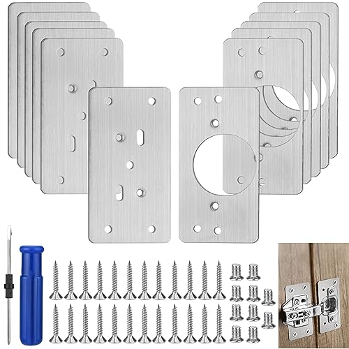 12 Stück Schrank Scharnier Reparaturplatt, Scharnier Reparatur set, Rostfreier Stahl Scharnier Reparaturset, Möbelscharnier Platte für Schrank Möbel Schublade Fenster, 90x47x1mm, mit Schraubendreher von KDIMSU