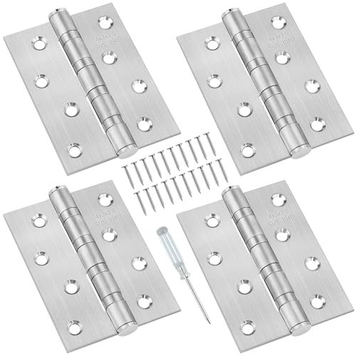 KDIMSU 4 Stück Türscharnier Edelstahl, Scharniere Klappbar 100mm × 73mm, Groß Schwerlast Schanier mit Schrauben, Türband Scharnier, Verstellbar Möbel Beschläge für Holztür Gartentor Aussen von KDIMSU