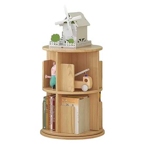360 drehbares Bücherregal, Eck-Bücherregal, drehbares Bücherregal, 2-stufiges Boden-Bücherregal aus Holz für Schlafzimmer/Wohnzimmer (Farbe: B, Größe: 46 cm) von KDOQ