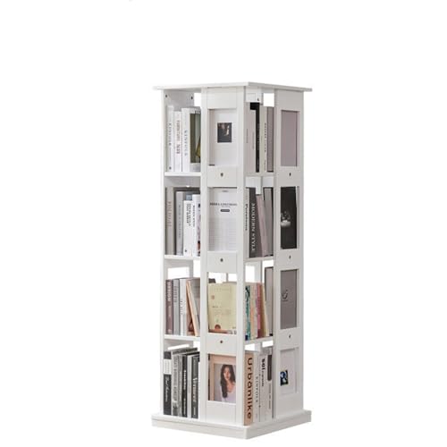 Bücherregal, hohes Eck-Bücherregal, modernes, um 360° drehbares Aufbewahrungsregal, bodenstehende Regale, offenes Design für Zuhause, Büro, Wohnzimmer, Arbeitszimmer (Farbe: Weiß, von KDOQ