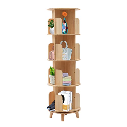 Drehbares Bücherregal, 360°, bodenstehendes Bücherregal, Lagerregal für Kinder und Erwachsene, multifunktionaler Bücherregal-Organizer, zylindrisch, vierlagiges Bücherregal von KDOQ