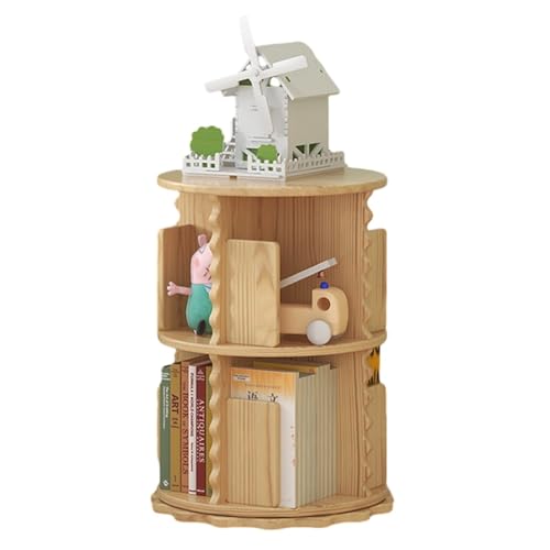 Drehbares Bücherregal, freistehendes Lagerregal, um 360° drehbares Bücherregal, rundes Bücherregal, Zeitschriften-Organizer, für Zuhause, Büro, Wohnzimmer (Farbe: Holz, Größe: 50,5 von KDOQ