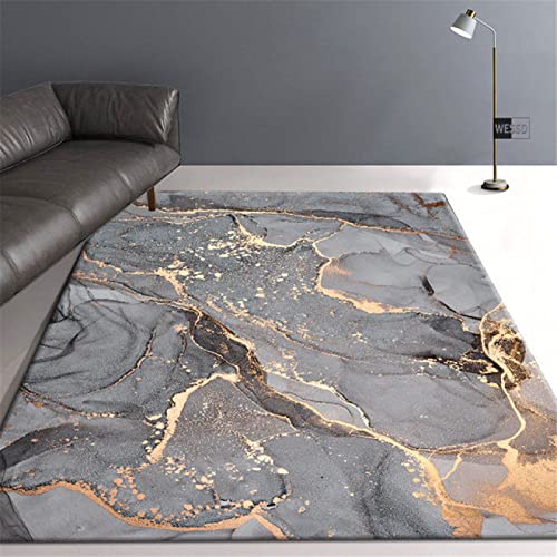 Großer Abstrakter moderner Marmor-Teppich, Grauer und Goldener Marmor-Teppich für drinnen und draußen, waschbarer Teppich, Kunst-Bodenmatte, Überwurfteppich für drinnen, weiche Matten für Schlafzimm von KDOQ
