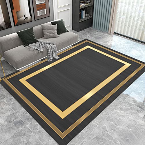 Luxuriöser Teppich für Wohnzimmer, Marmor-Mittelteppich, schwarz/Gold gestreift, moderner Schlafzimmerteppich, 120 cm (L) x 180 cm (H) von KDOQ